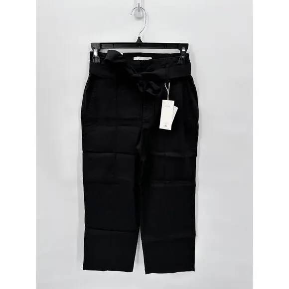 LEVEL99 NWT Bette Seamed Tie Waist Linen Straight Leg Trouser in Black // 00 - Picture 4 of 14